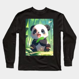 Cute Baby Panda in Bamboo Forest - Anime Wallpaper Long Sleeve T-Shirt